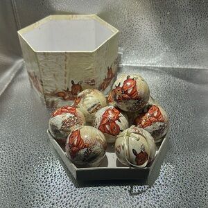 Vintage paper mache christmas round ball ornaments set of 8 whitetail deer
